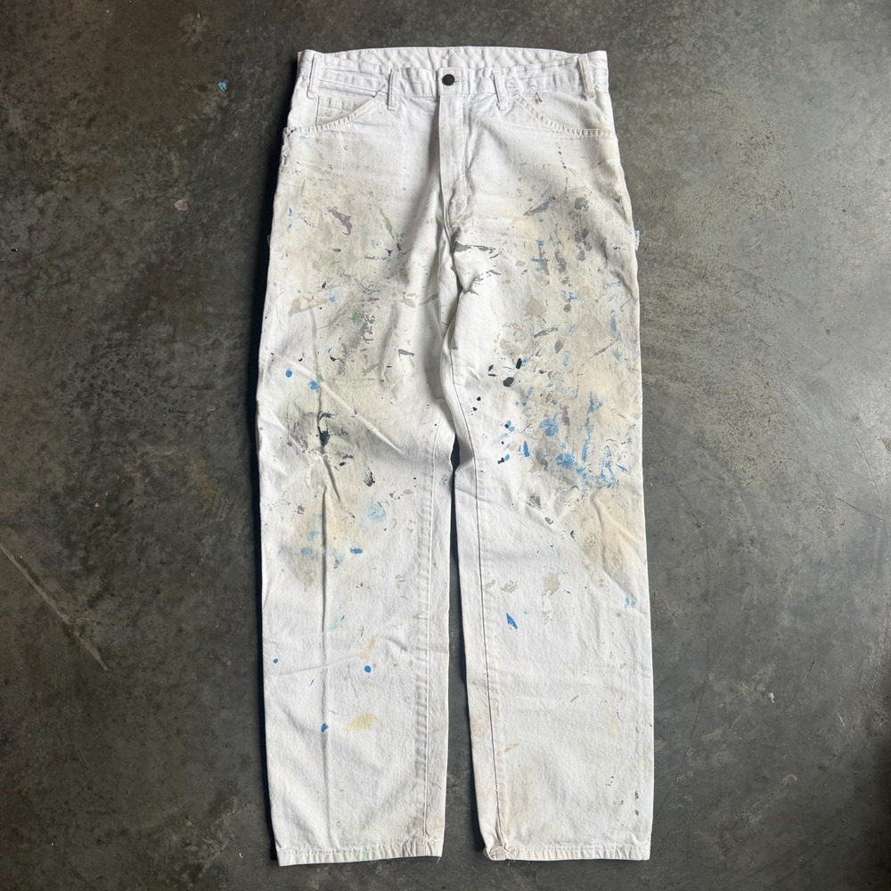 Vintage Paint Splatter Carpenter Jeans 32x31 White Distressed Workwear Pants
